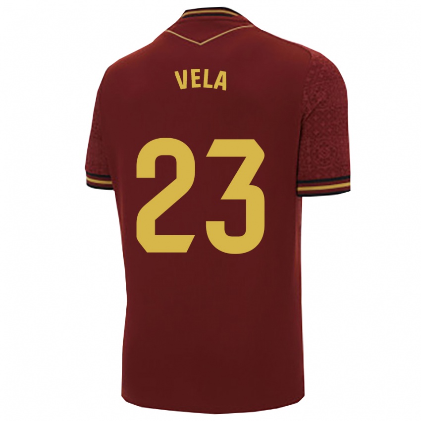 נשים Mario Vela #23 בורדו זהב הרחק ג'רזי 2025/26 חולצה קצרה