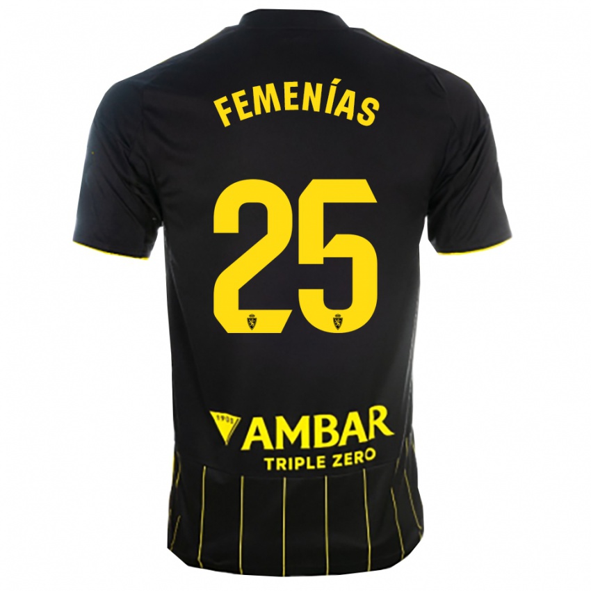 נשים חואן פמניאס #25 שחור צהוב הרחק ג'רזי 2025/26 חולצה קצרה