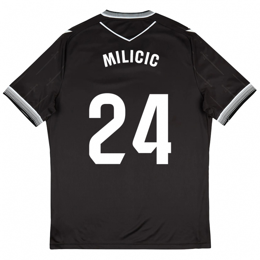 נשים ניקולה מיליצ׳יץ׳ #24 שחור לבן הרחק ג'רזי 2025/26 חולצה קצרה