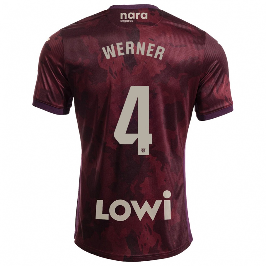 נשים Henri Werner #4 בורדו לבן הרחק ג'רזי 2025/26 חולצה קצרה