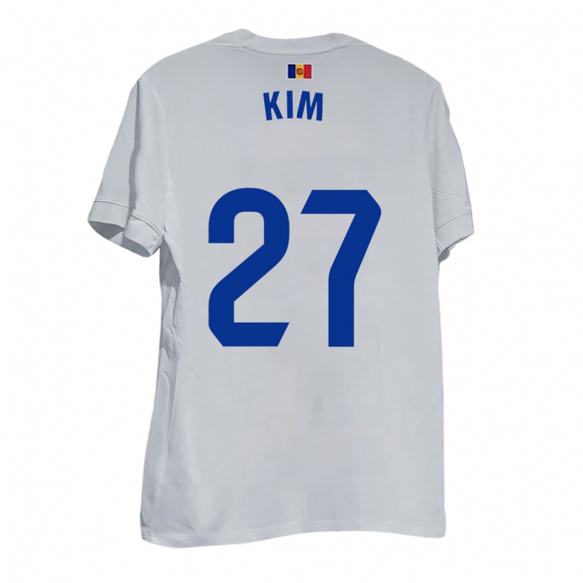 נשים מין-סו קים #27 לבן צהוב כחול הרחק ג'רזי 2025/26 חולצה קצרה