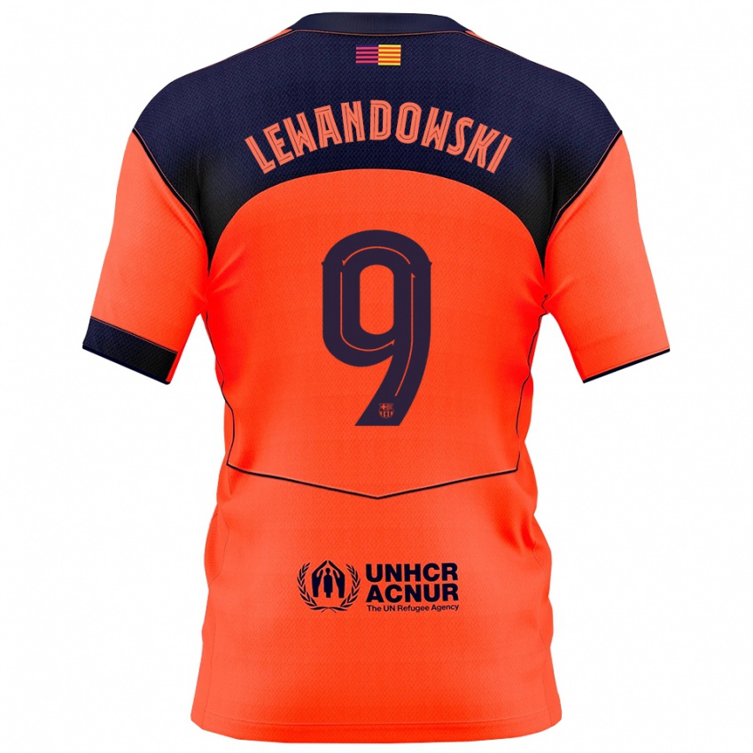 נשים רוברט לבנדובסקי #9 כתום נייבי ג'רזי קיט שלישי 2025/26 חולצה קצרה