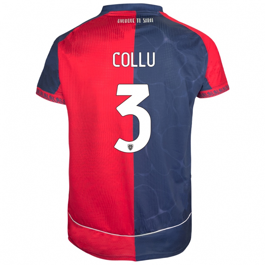 ילדים Davide Collu #3 אדום נייבי ג'רזי ביתית 2025/26 חולצה קצרה