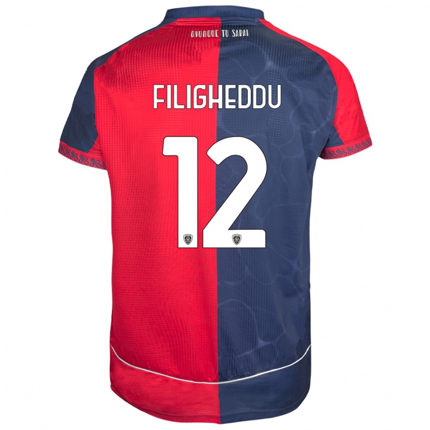 ילדים Daniele Filigheddu #12 אדום נייבי ג'רזי ביתית 2025/26 חולצה קצרה