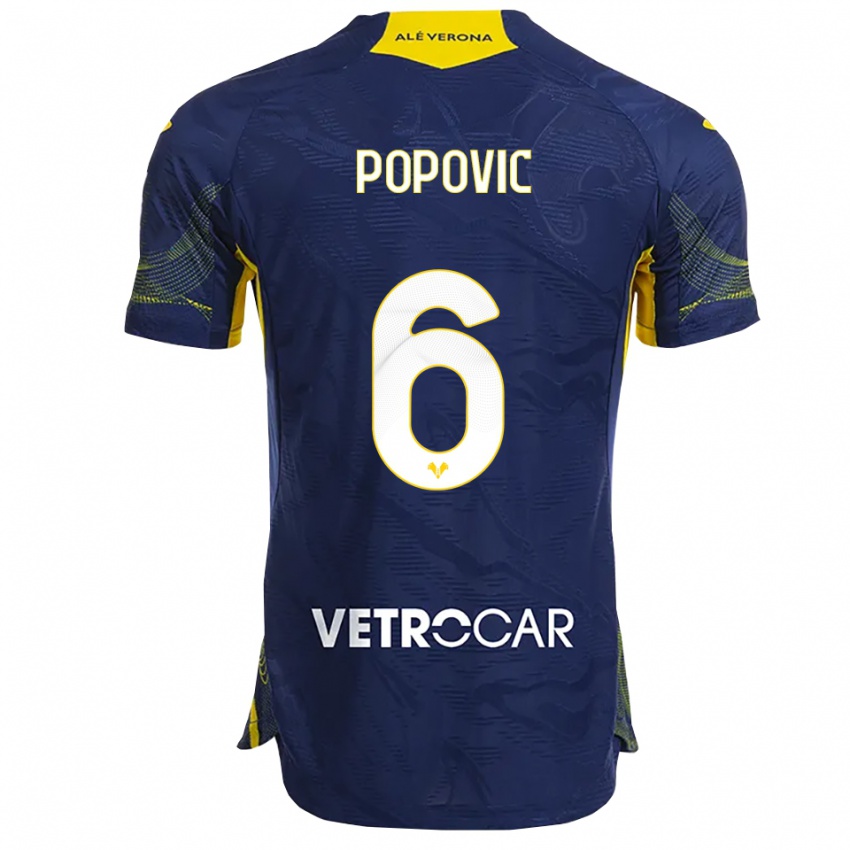 ילדים Andrej Popovic #6 נייבי צהוב ג'רזי ביתית 2025/26 חולצה קצרה