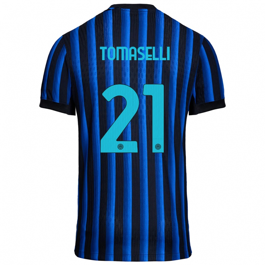 ילדים מרטינה טומאסלי #21 שחור כחול ג'רזי ביתית 2025/26 חולצה קצרה