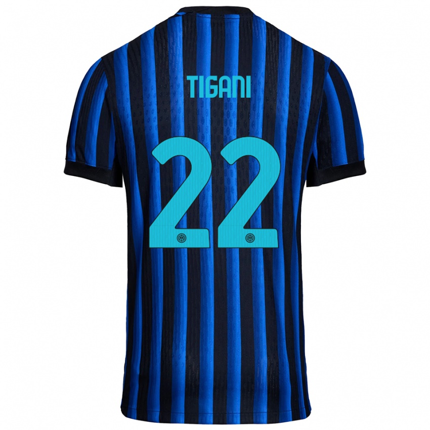 ילדים Edoardo Tigani #22 שחור כחול ג'רזי ביתית 2025/26 חולצה קצרה