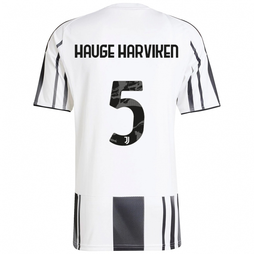 ילדים Mathilde Hauge Harviken #5 לבן שחור ג'רזי ביתית 2025/26 חולצה קצרה