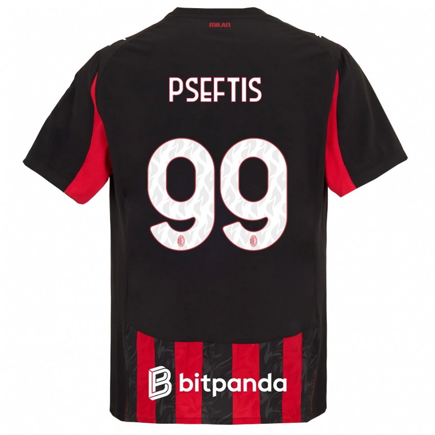ילדים Fotios Pseftis #99 אדום שחור ג'רזי ביתית 2025/26 חולצה קצרה