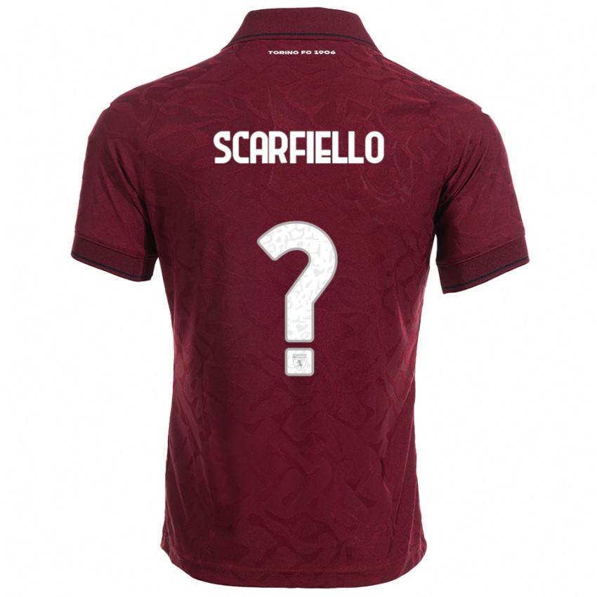 ילדים לוקה סקארפילו #0 בורגונדי לבן ג'רזי ביתית 2025/26 חולצה קצרה