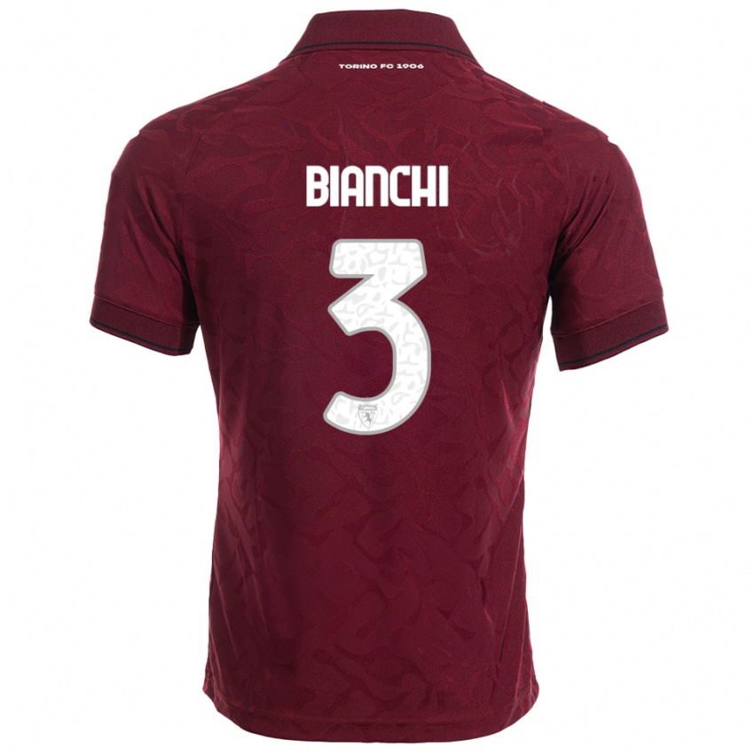 ילדים Riccardo Bianchi #3 בורגונדי לבן ג'רזי ביתית 2025/26 חולצה קצרה