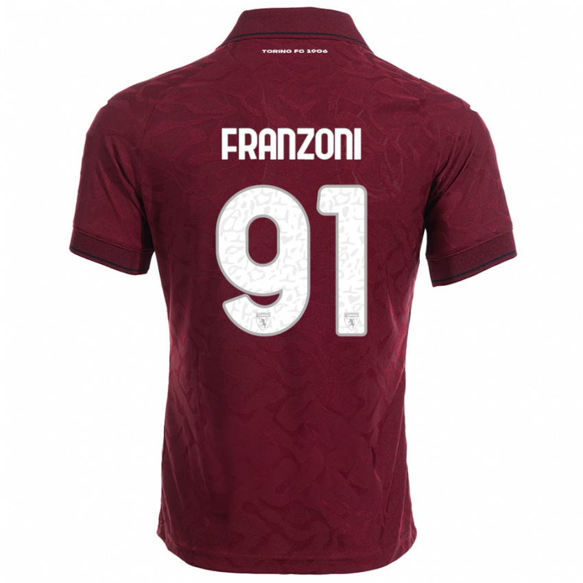 ילדים ניקולו פרנצוני #91 בורגונדי לבן ג'רזי ביתית 2025/26 חולצה קצרה