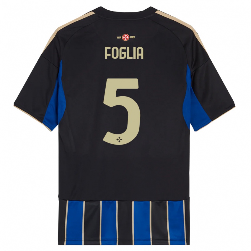 ילדים Lorenzo Foglia #5 שחור כחול ג'רזי ביתית 2025/26 חולצה קצרה