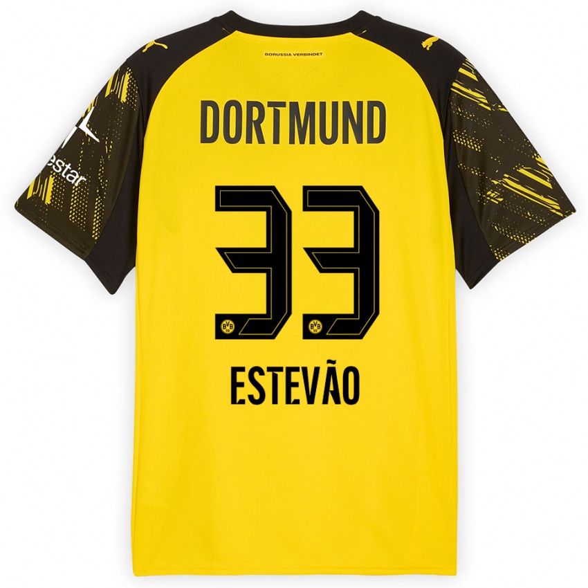 ילדים טיאגו אשטבאו #33 צהוב שחור ג'רזי ביתית 2025/26 חולצה קצרה