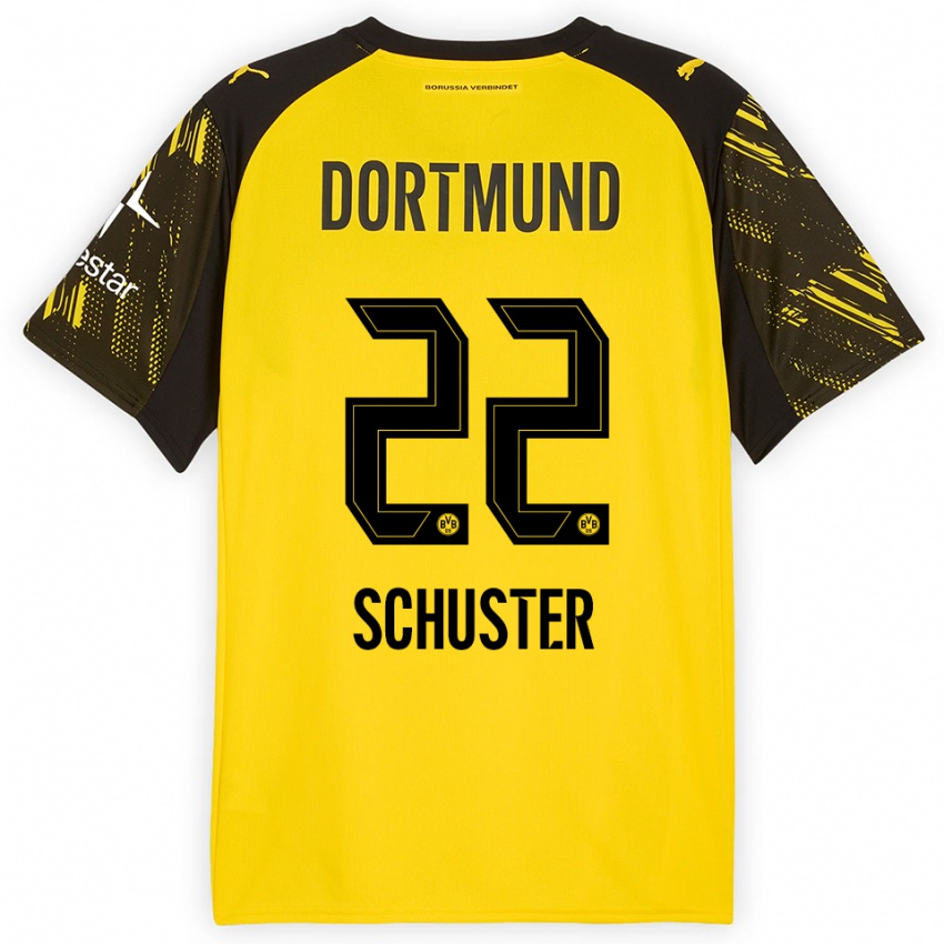 ילדים Melanie Schuster #22 צהוב שחור ג'רזי ביתית 2025/26 חולצה קצרה