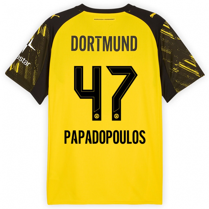 ילדים אנטוניוס פאפאדופולוס #47 צהוב שחור ג'רזי ביתית 2025/26 חולצה קצרה