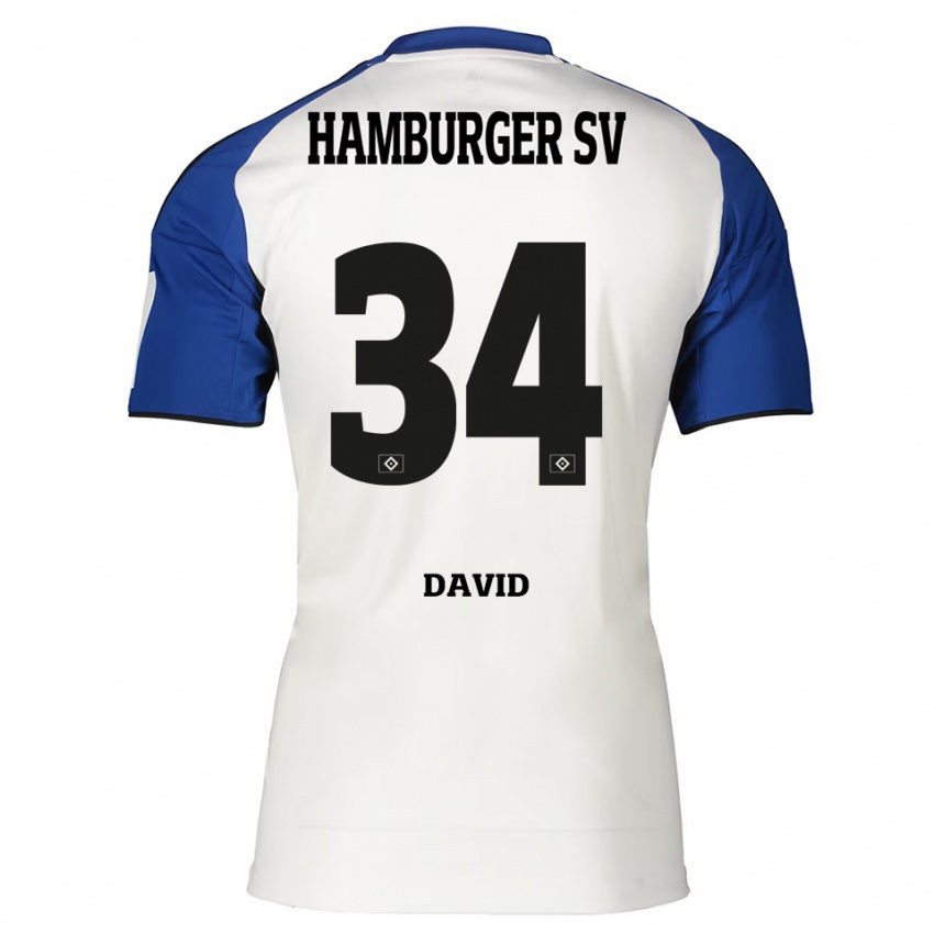 ילדים יונאס דוד #34 לבן כחול ג'רזי ביתית 2025/26 חולצה קצרה