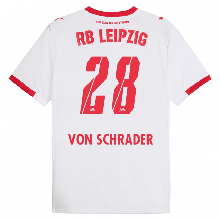 ילדים לינה יוהנה פון שרדר #28 לבן אדום ג'רזי ביתית 2025/26 חולצה קצרה