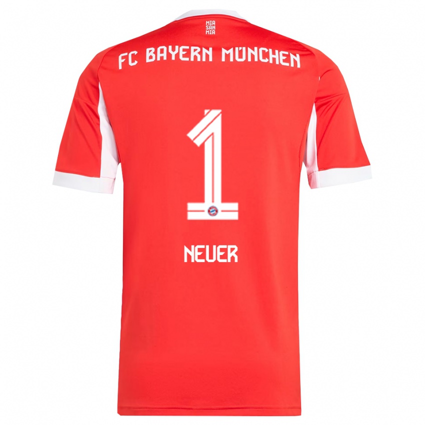 ילדים מנואל נוייר #1 אדום לבן ג'רזי ביתית 2025/26 חולצה קצרה