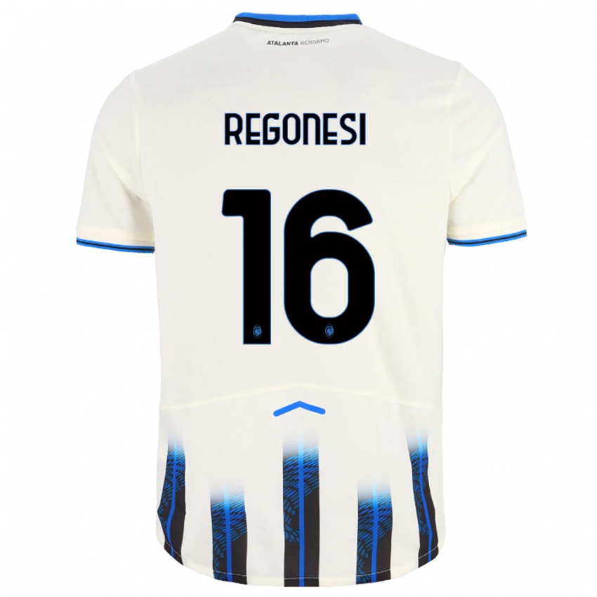 ילדים Nicolò Regonesi #16 לבן כחול הרחק ג'רזי 2025/26 חולצה קצרה