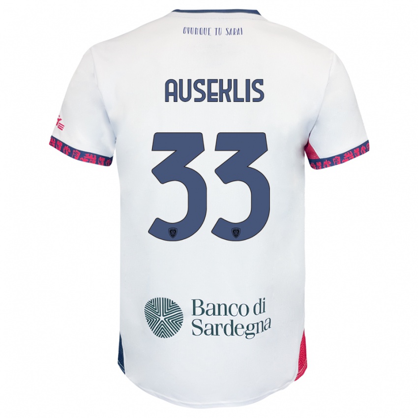 ילדים Henrijs Auseklis #33 לבן נייבי אדום הרחק ג'רזי 2025/26 חולצה קצרה