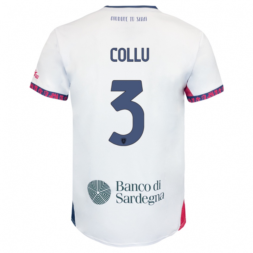 ילדים Davide Collu #3 לבן נייבי אדום הרחק ג'רזי 2025/26 חולצה קצרה