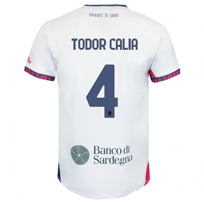 ילדים Francesco Todor Calia #4 לבן נייבי אדום הרחק ג'רזי 2025/26 חולצה קצרה