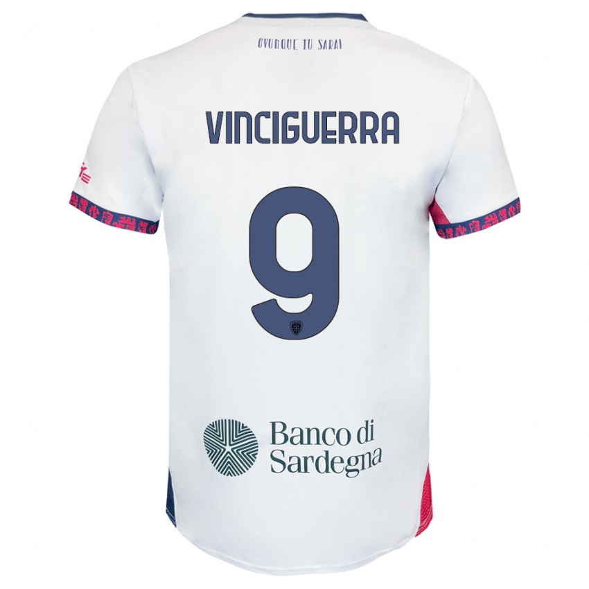 ילדים Alessandro Vinciguerra #9 לבן נייבי אדום הרחק ג'רזי 2025/26 חולצה קצרה