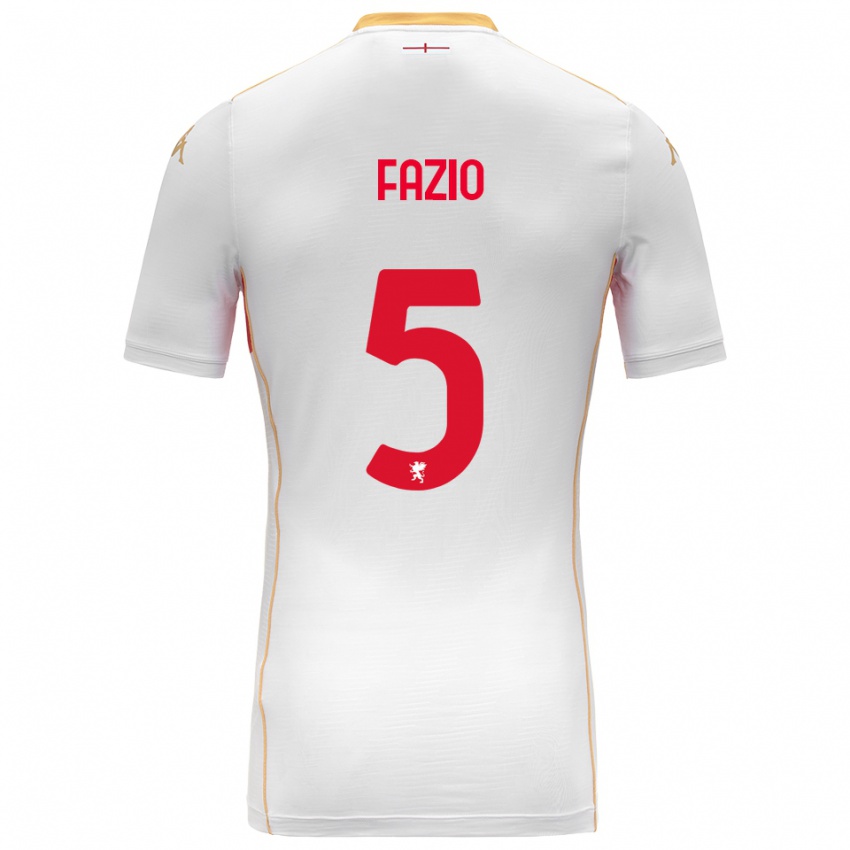 ילדים Lorenzo Fazio #5 לבן אדום הרחק ג'רזי 2025/26 חולצה קצרה