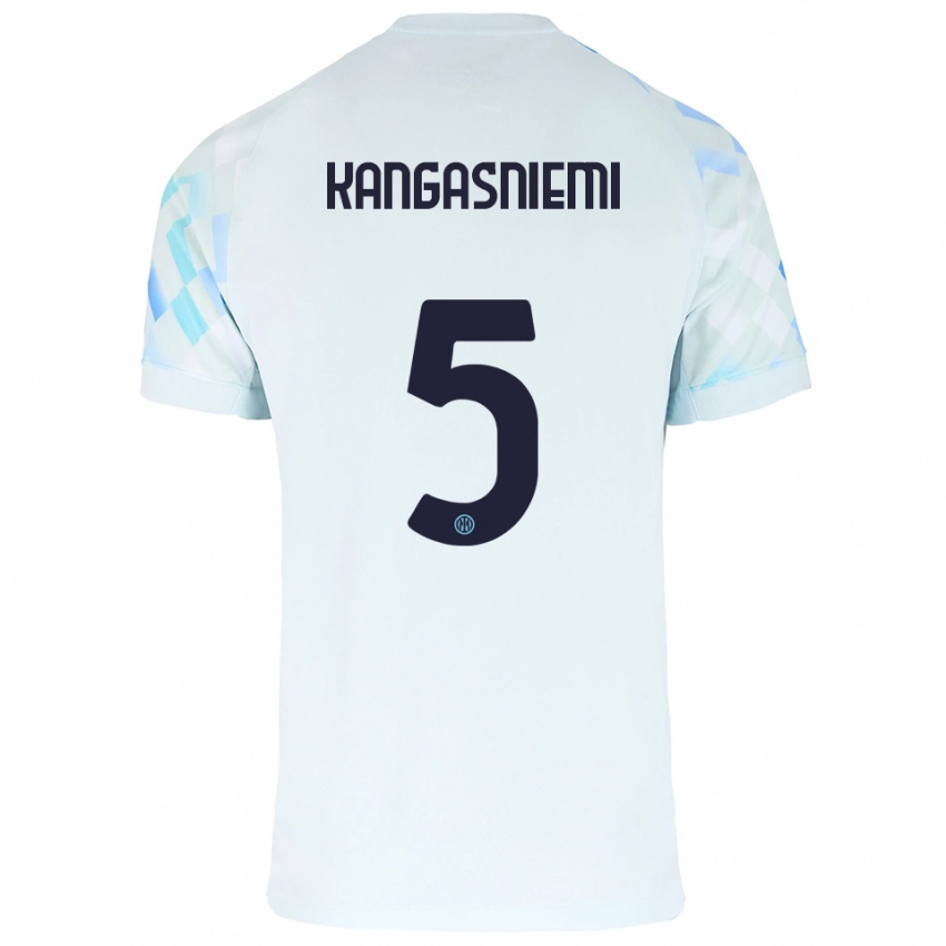 ילדים Ilari Kangasniemi #5 לבן כחול הרחק ג'רזי 2025/26 חולצה קצרה