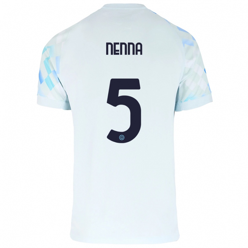 ילדים Alessandro Nenna #5 לבן כחול הרחק ג'רזי 2025/26 חולצה קצרה