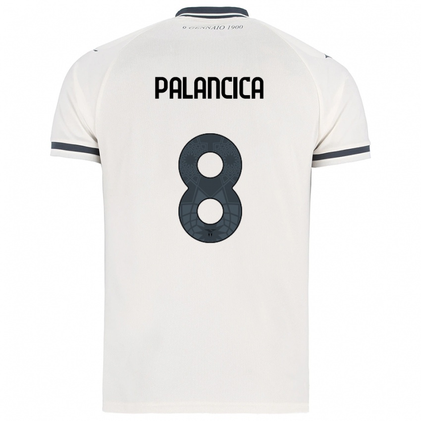 ילדים Cristian Palancica #8 לבן נייבי הרחק ג'רזי 2025/26 חולצה קצרה