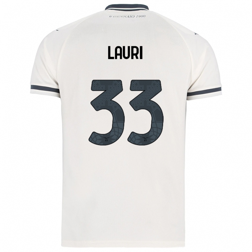 ילדים Giacomo Lauri #33 לבן נייבי הרחק ג'רזי 2025/26 חולצה קצרה