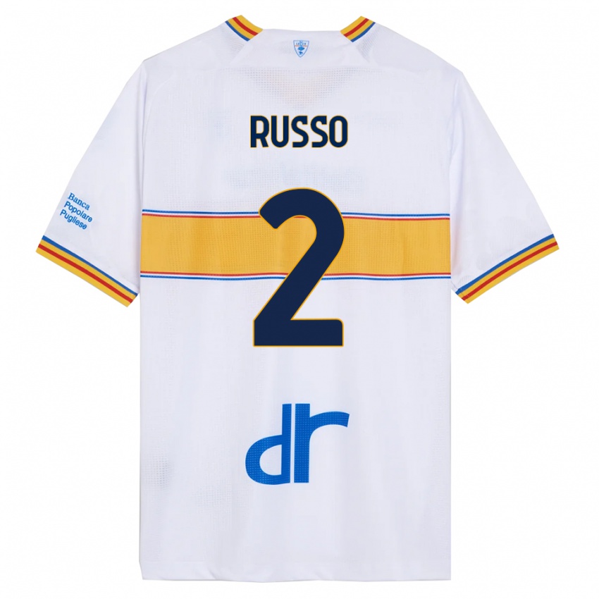 ילדים Luca Russo #2 לבן צהוב הרחק ג'רזי 2025/26 חולצה קצרה