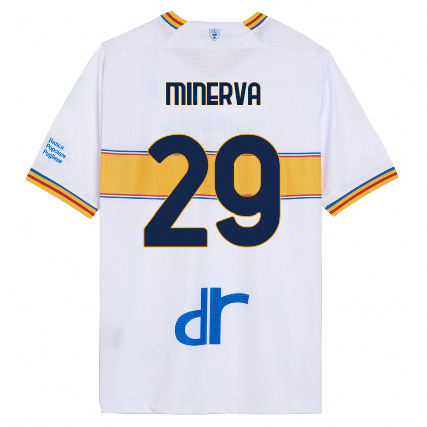 ילדים Francesco Minerva #29 לבן צהוב הרחק ג'רזי 2025/26 חולצה קצרה