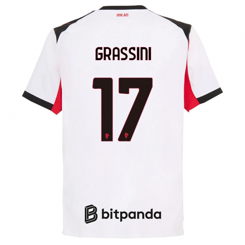 ילדים Riccardo Grassini #17 לבן שחור הרחק ג'רזי 2025/26 חולצה קצרה