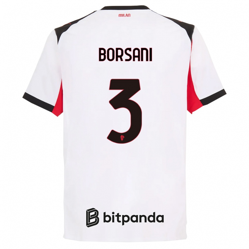 ילדים Emanuele Borsani #3 לבן שחור הרחק ג'רזי 2025/26 חולצה קצרה