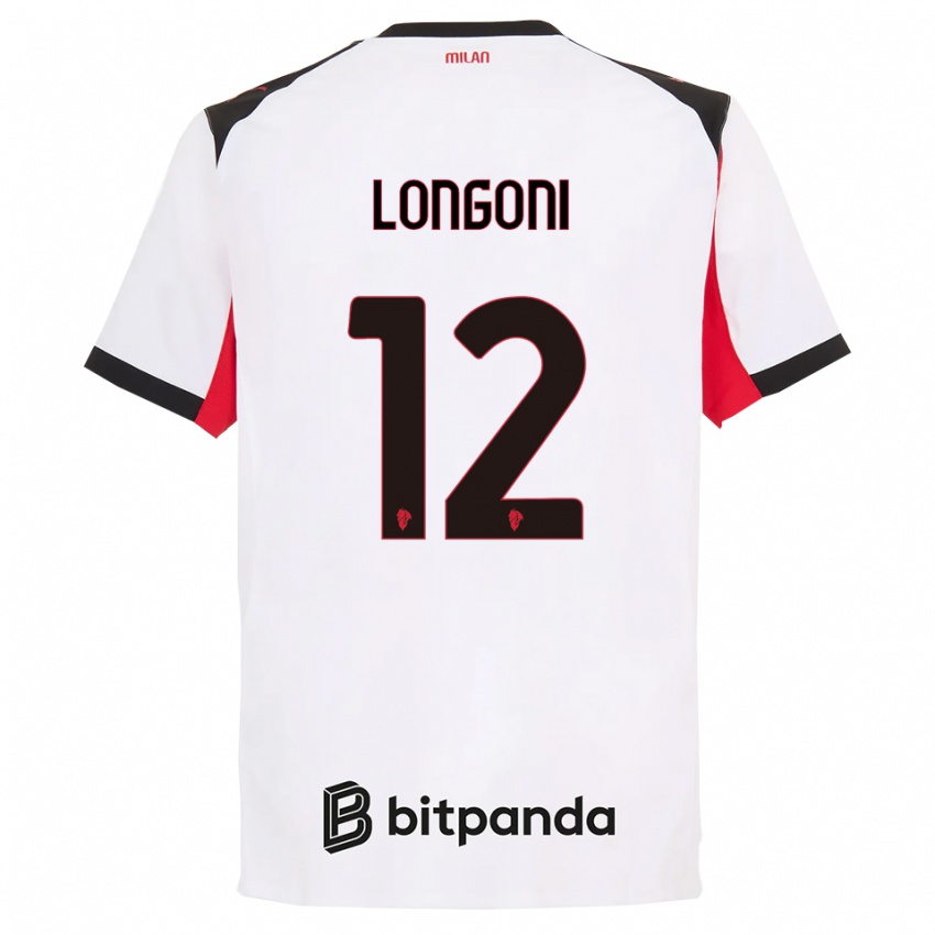 ילדים אלסנדרו לונגוני #12 לבן שחור הרחק ג'רזי 2025/26 חולצה קצרה