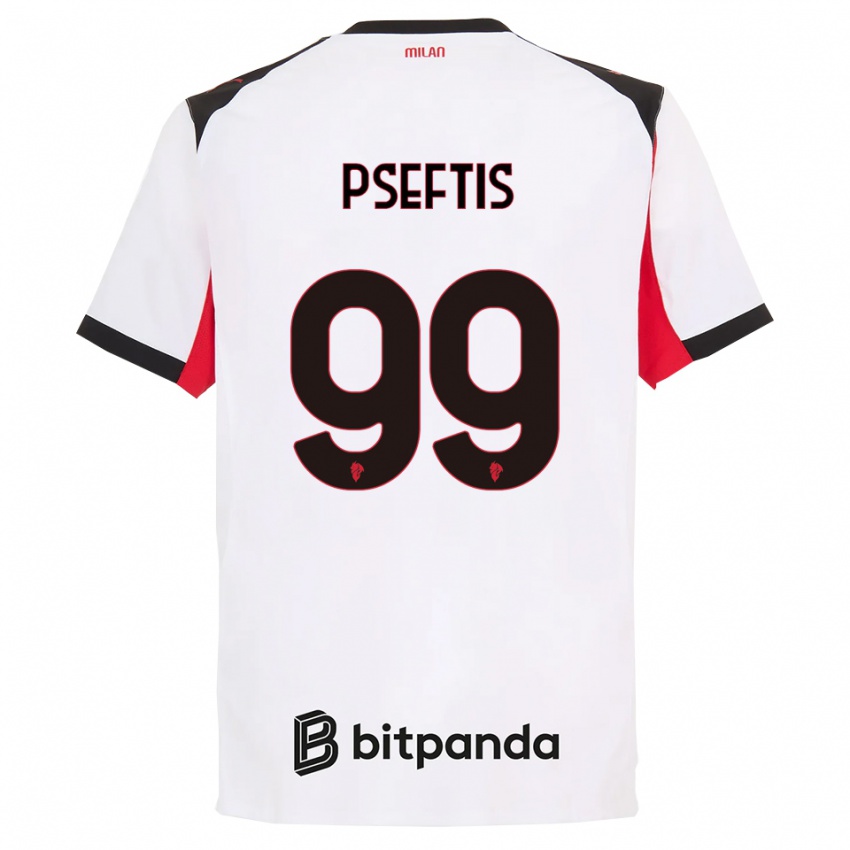 ילדים Fotios Pseftis #99 לבן שחור הרחק ג'רזי 2025/26 חולצה קצרה