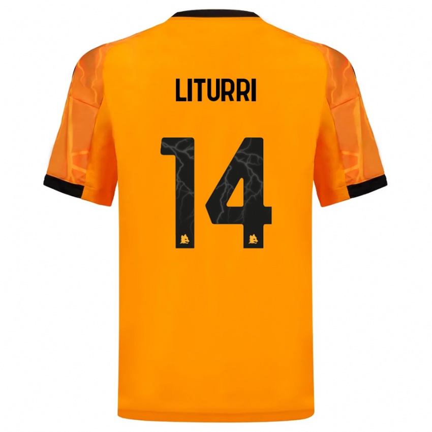 ילדים Nicola Liturri #14 כתום שחור הרחק ג'רזי 2025/26 חולצה קצרה