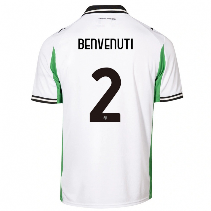 ילדים Giacomo Benvenuti #2 לבן ירוק שחור הרחק ג'רזי 2025/26 חולצה קצרה