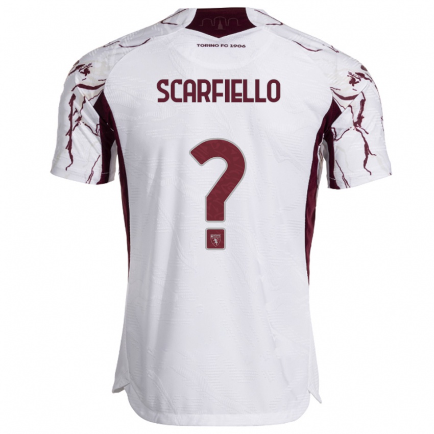 ילדים לוקה סקארפילו #0 לבן בורגונדי הרחק ג'רזי 2025/26 חולצה קצרה