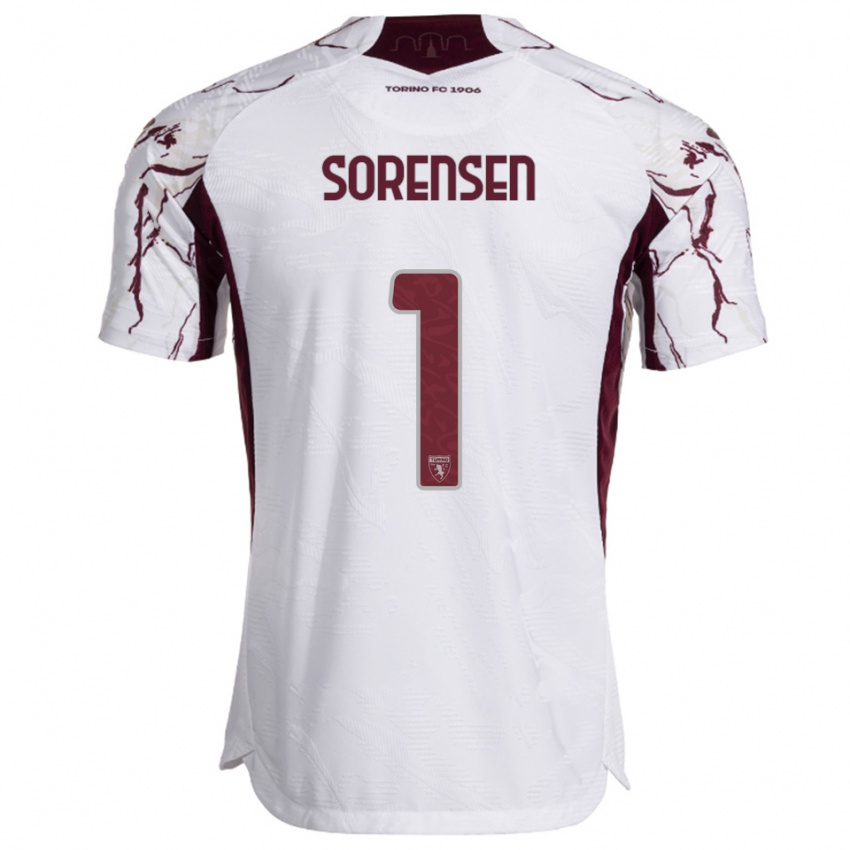 ילדים בן סורנסן #1 לבן בורגונדי הרחק ג'רזי 2025/26 חולצה קצרה