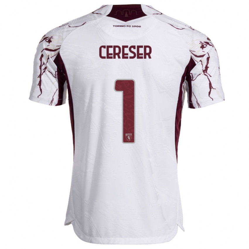 ילדים Francesco Cereser #1 לבן בורגונדי הרחק ג'רזי 2025/26 חולצה קצרה