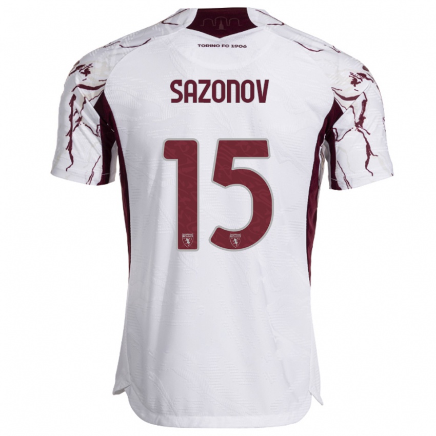 ילדים סאבה סזונוב #15 לבן בורגונדי הרחק ג'רזי 2025/26 חולצה קצרה