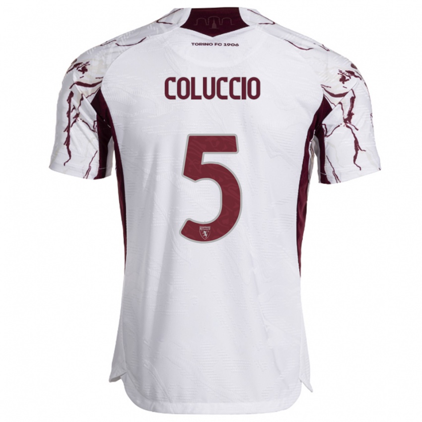 ילדים פרנצ'סקה קולוצ'יו #5 לבן בורגונדי הרחק ג'רזי 2025/26 חולצה קצרה
