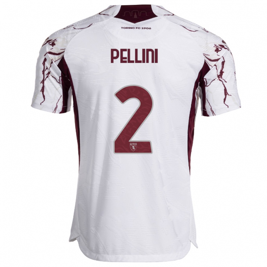 ילדים Mattia Pellini #2 לבן בורגונדי הרחק ג'רזי 2025/26 חולצה קצרה