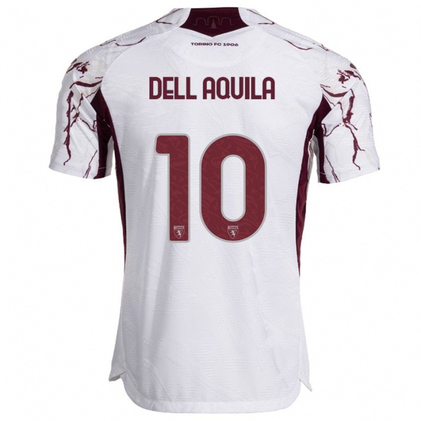 ילדים פרנצ'סקו דלה אקילה #10 לבן בורגונדי הרחק ג'רזי 2025/26 חולצה קצרה