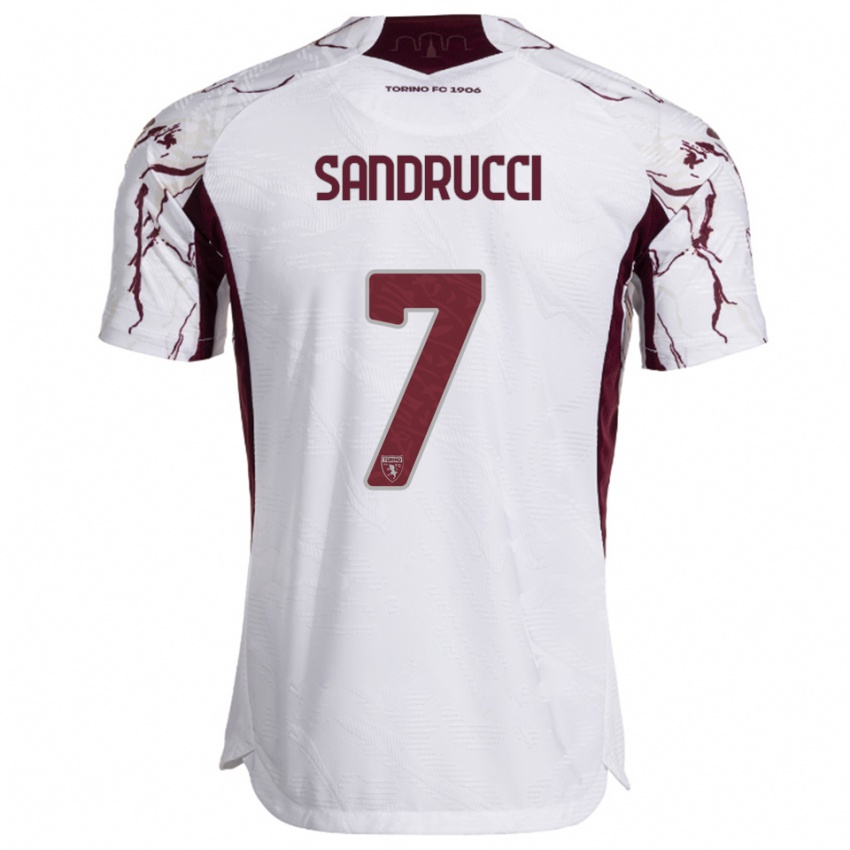 ילדים רומיאו סנדרוצ'י #7 לבן בורגונדי הרחק ג'רזי 2025/26 חולצה קצרה