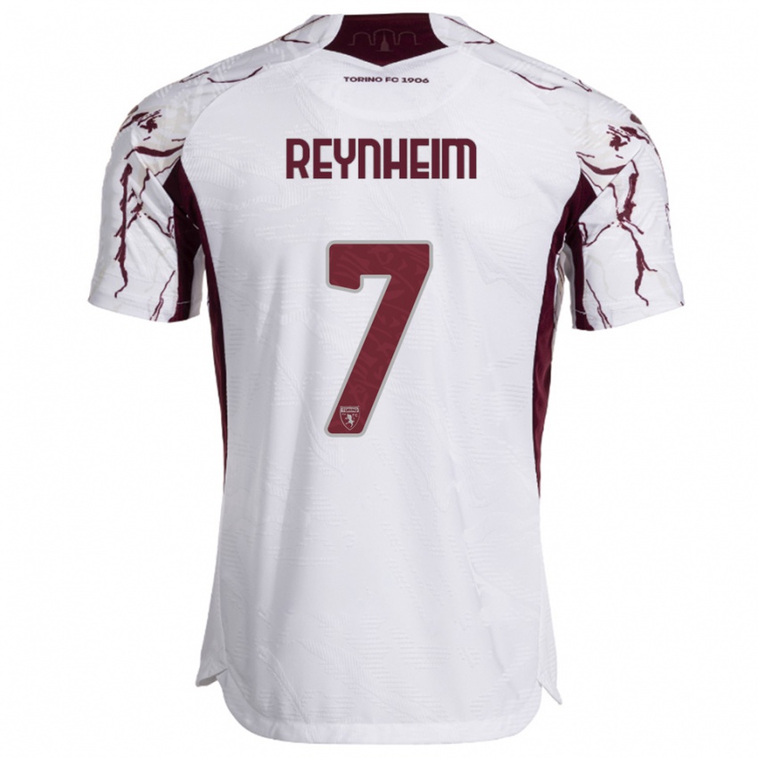 ילדים Dávid Reynheim #7 לבן בורגונדי הרחק ג'רזי 2025/26 חולצה קצרה